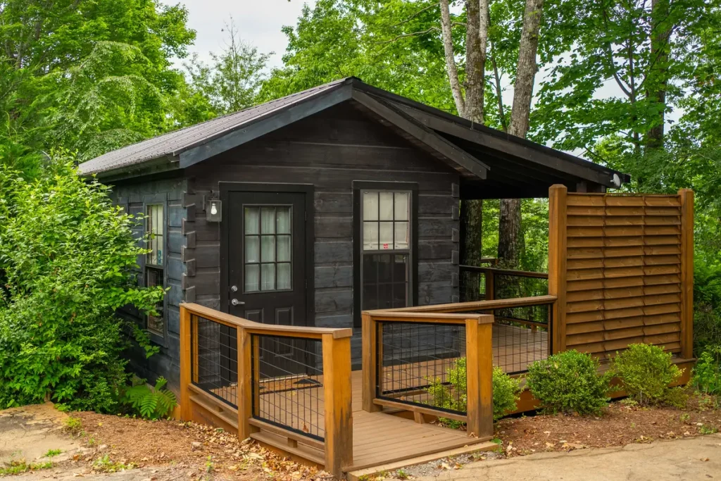 Exterior view of The Roost stand-alone cabin at The Shaded Crest in Lake Lure, North Carolina